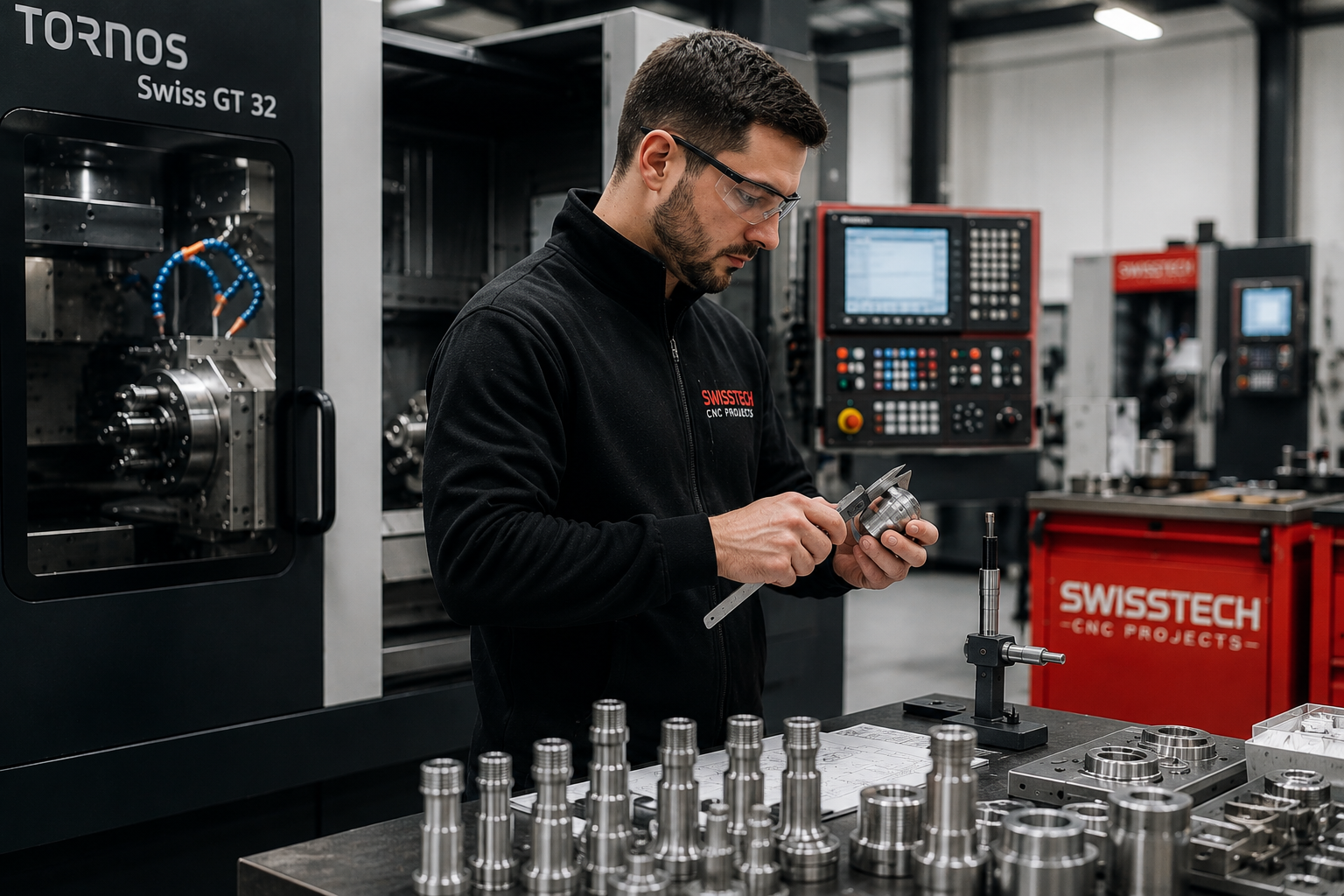 Trabajador de Swisstech fabricando